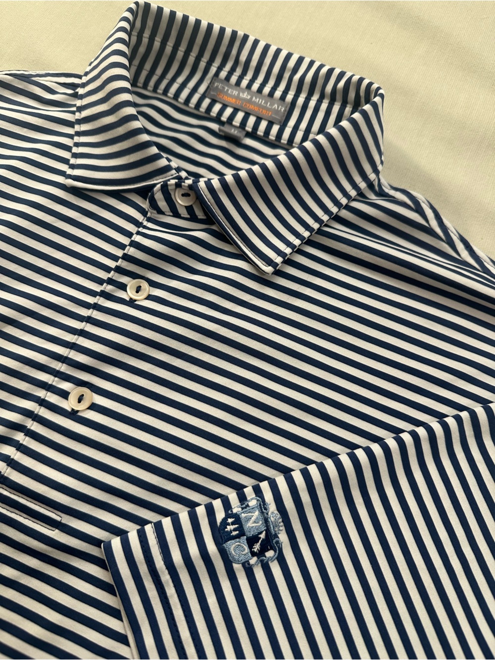 Peter Millar Navy and White Striped Men's Golf Polo x Northwood Country Club